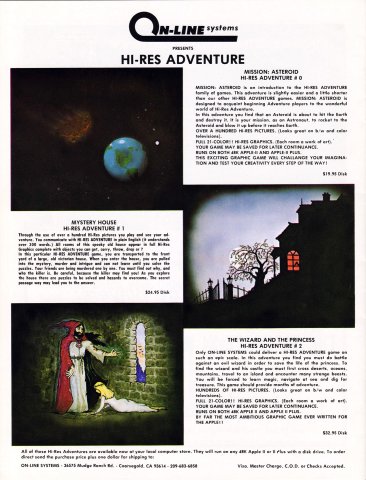 Hi-Res Adventure - Mission: Asteroid, Mystery House, The Wizard and the Princess