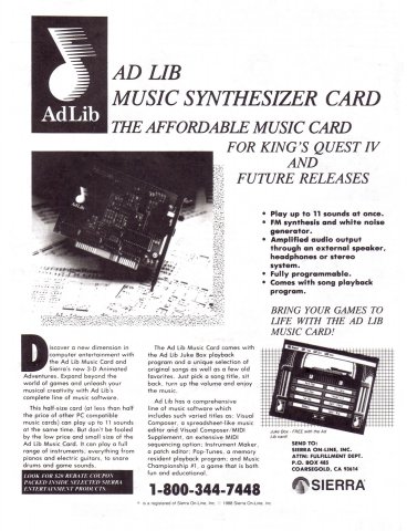 Ad Lib sound card (Sierra rebate)