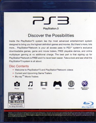 PlayStation 3 Welcome Disc (Blu-Ray) (Rear)