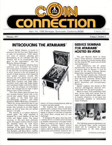 Atari Coin Connection Vol.1 No.3 (February 1977)