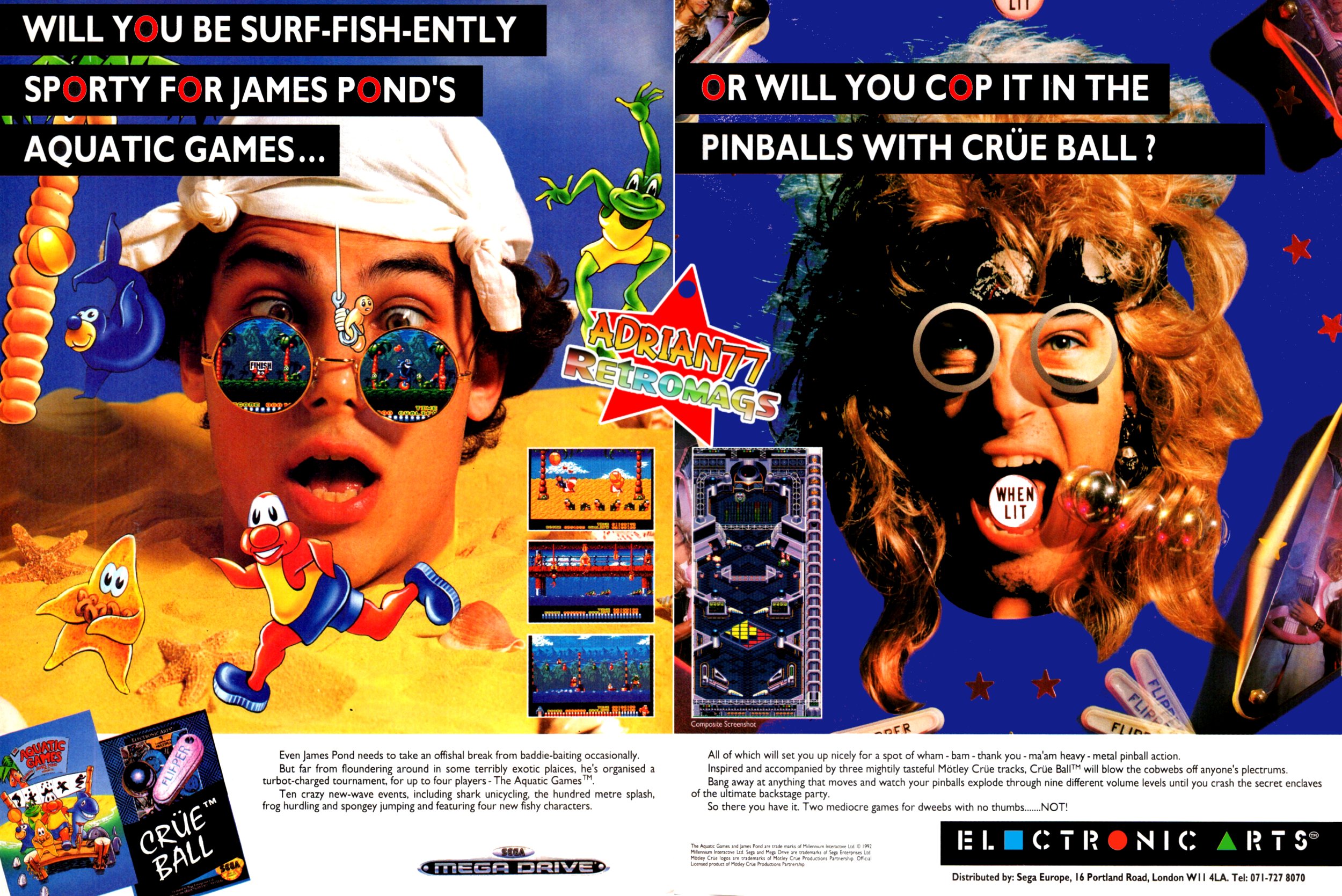 Aquatic Games and Crue Ball  Sega MegaDrive Ads (UK)