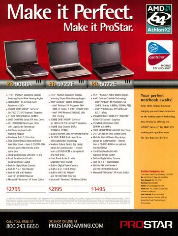 ProStar gaming laptops (January, 2006)