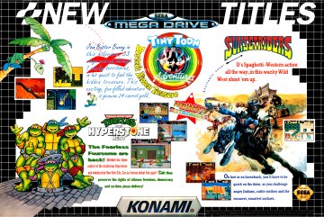 KONAMI GAMES TITLES SEGA Ads (UK) Sunsetrider, Turtles and Tiny Toon NEEDS REPLACING