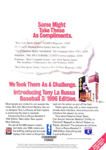 Tony La Russa Baseball 3: 1996 Edition (June, 1996)