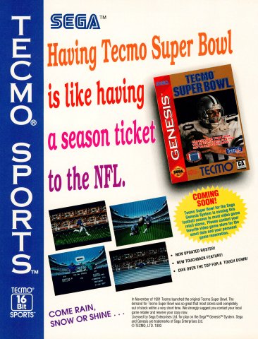 Tecmo Super Bowl (September, 1993)