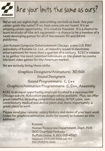 Konami Conputer Entertainment Chicago hiring ad (December, 1995)