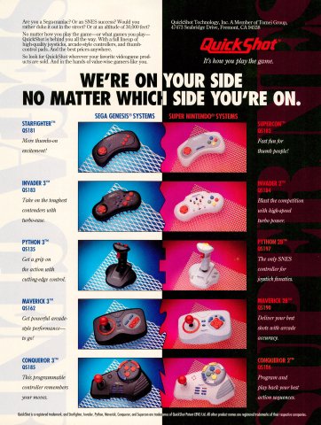 QuickShot controllers and joysticks (September, 1993)