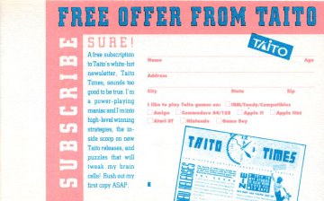 Taito Times newsletter subscription card (March, 1990) 01