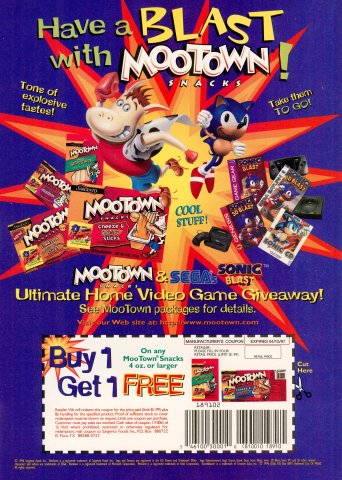 Mootown Snacks and Sega's Sonic Blast Ultimate Home Video Game Giveaway (March, 1997)