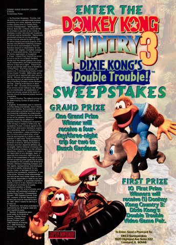 Donkey Kong Country 3 Sweepstakes (March, 1997)