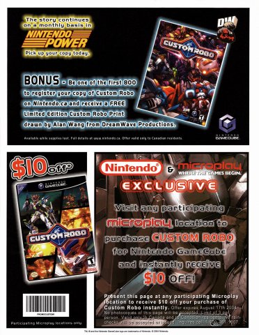 Nintendo / Microplay Custom Robo Promo and Coupon (Canada) (July, 2004)