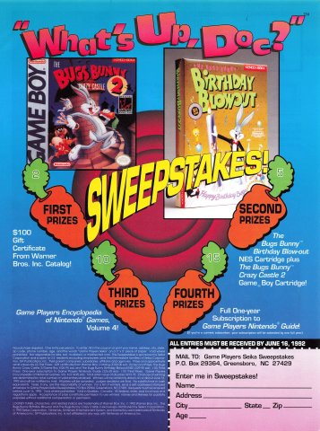 Game Players "What's Up Doc?" Seika Sweepstakes (April 1992)