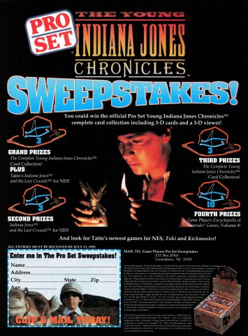 Game Players Pro Set The Young Indiana Jones Chronicles Sweepstakes (May 1992)