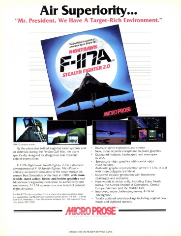 F-117A Nighthawk Stealth Fighter 2.0 (September, 1991)