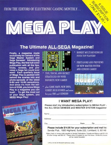 Mega Play subscription ad (September, 1991)